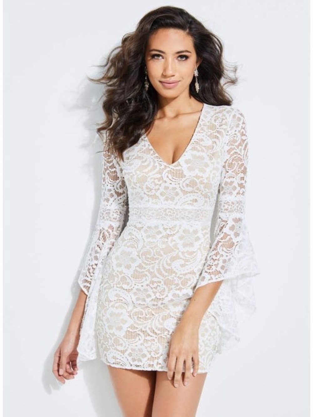 NWT Guess White Lace Bell Sleeve Mini Dress